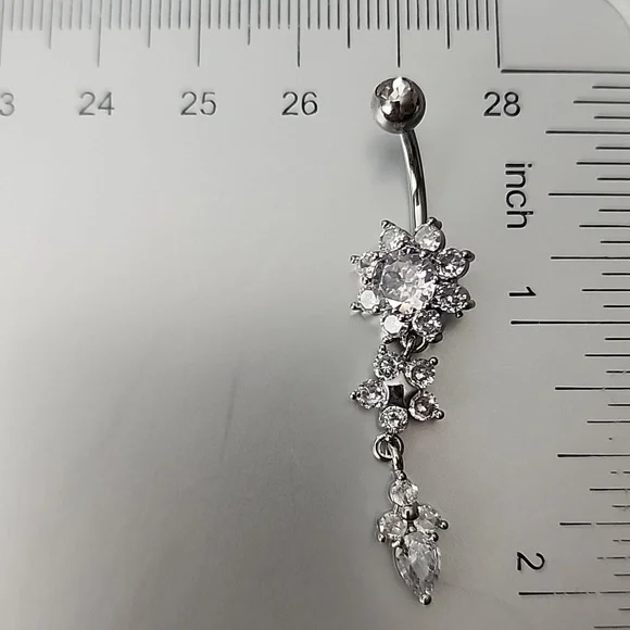 FLOWER Crystal BELLY BUTTON RING Multi GEMS - Picture 3 of 4